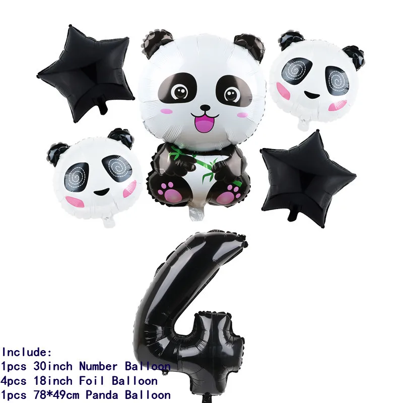 Панда тематическая вечеринка на день рождения украшения мультфильм панда фольга воздушные шары для дня рождения тарелка чашка баннер детские украшения для вечеринки поставка - Цвет: Balloons 6pcs
