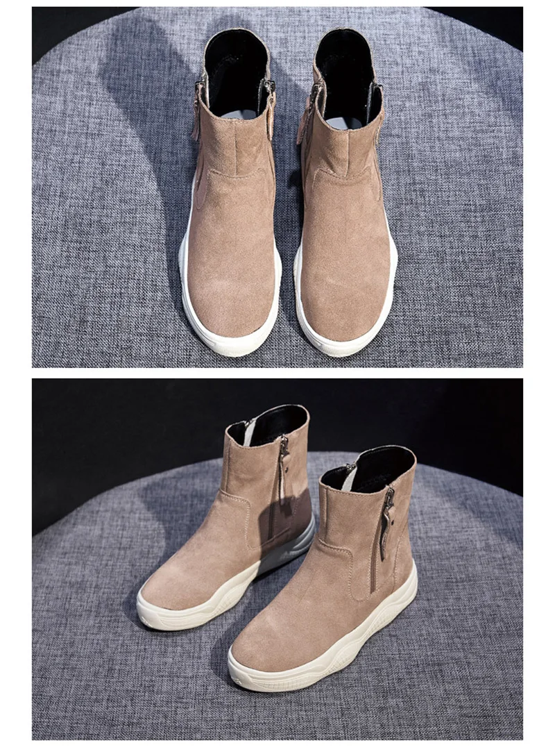 Suede Boots Women Winter Shoes Genuine Leather Women Ankle Boots Warm Cow Leather Shoes Ladies Height Increasing 5cm A1879