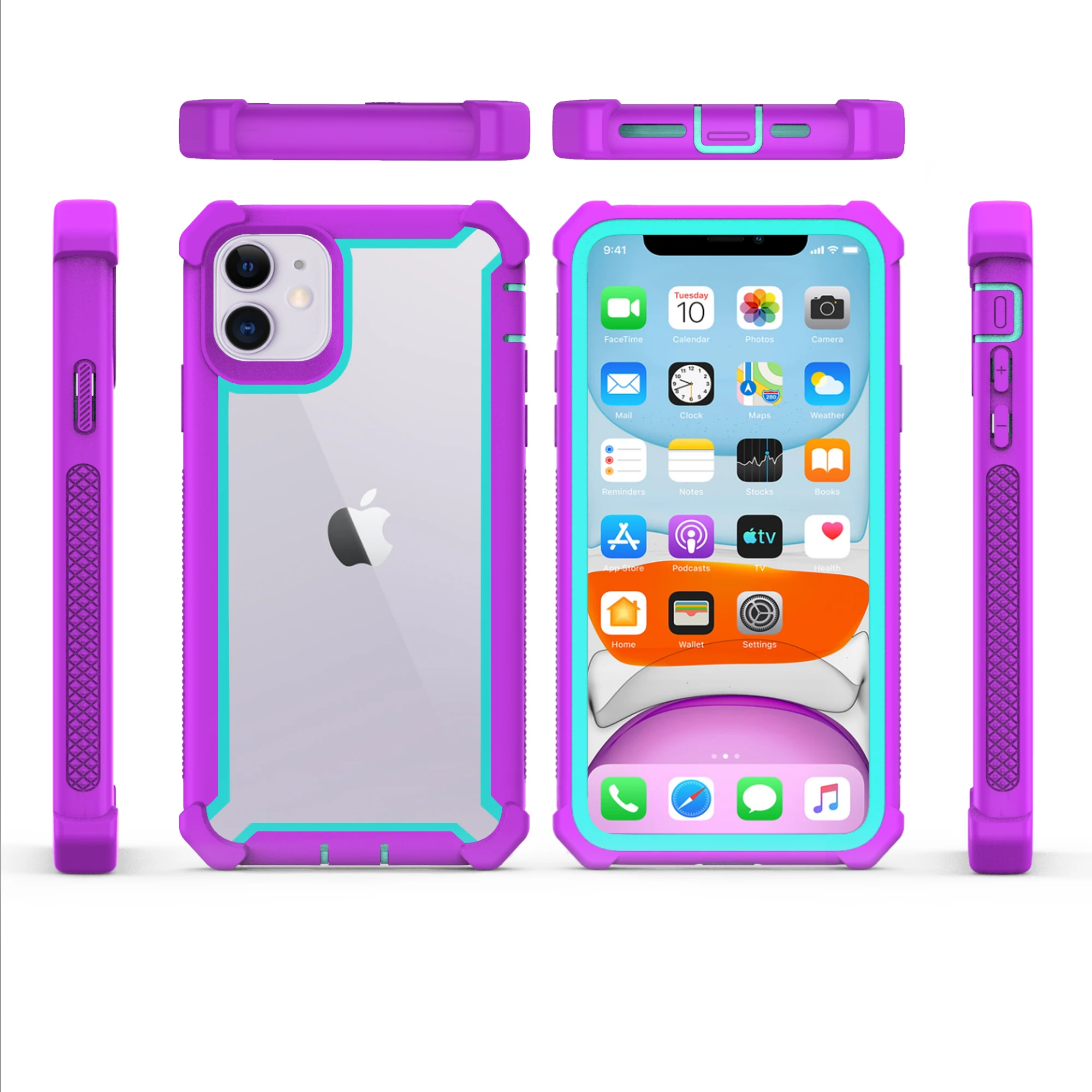 Чехол для iPhone 11 Pro XS Max XR 6 6S 7 8 Plus, усиленная защита, противоударный чехол из ПК+ ТПУ,, закаленное стекло - Цвет: purple  lightblue