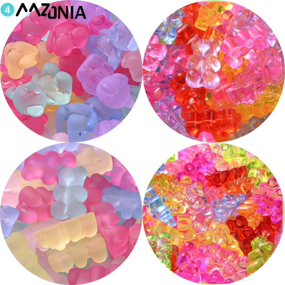 20pcs Gummy Bear Beads Vertical Hole Transparent Matte Beads For Jewelry Making Bracelet Charms Necklace Earring Pendant