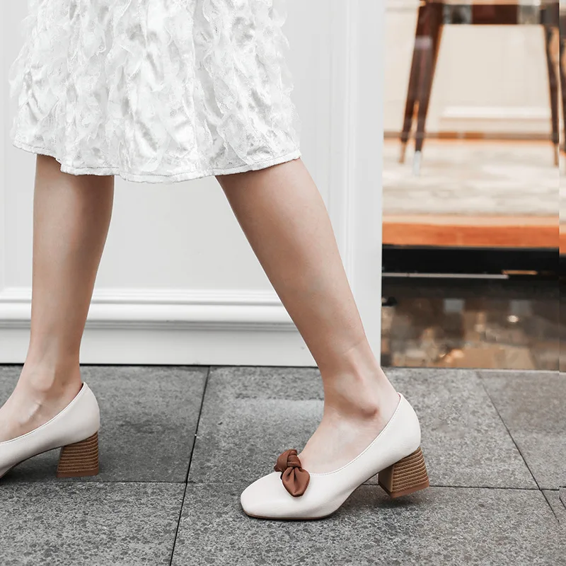 

2019 Spring New Style Thick with High Heels Shallow Mouth Single Shoes Women's Korean-style Versatile Korean-style Square Head F