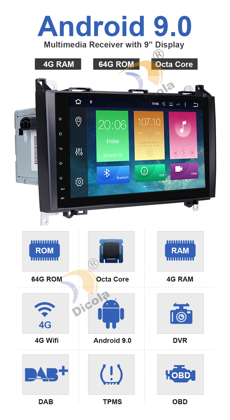 " PX5 ips Android 9,0 4G 64G Автомобильный gps для Mercedes Benz Sprinter B200 b-класс W245 B170 W209 W169 A180 A160 W906 радио без dvd
