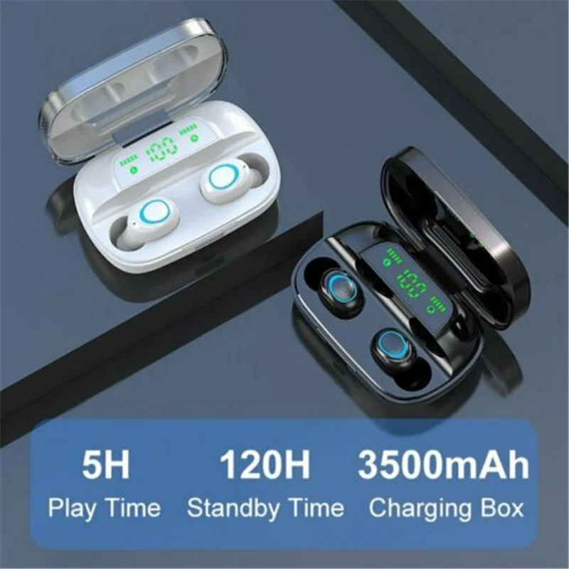 TWS Bluetooth гарнитура 5,0 истинная Беспроводная Двусторонняя стерео с цифровым дисплеем(белый