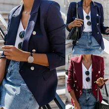 Пиджак, Блейзер, женский костюм, куртка, осень, сплошной цвет, с отворотом, длинный рукав, офисный, Деловой, Женский блейзер, пиджак, костюм