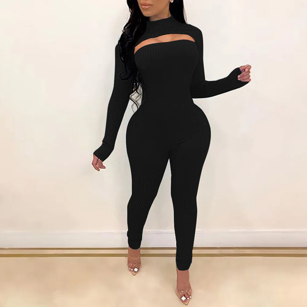 

Women Sexy Two Piece Sets Stand Collar Pullover Short Sweater Jumpsuit Casual Fashion African Female Office Lady Autumn Spring