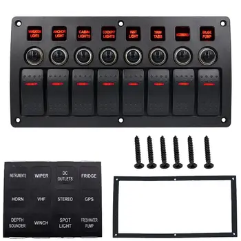 

Boat Car Marine Rocker Switch Panel 8 Gang 3PIN & Circuit Breaker Overload Protection Waterproof LED Switch Panel DC12/24V ON-OF