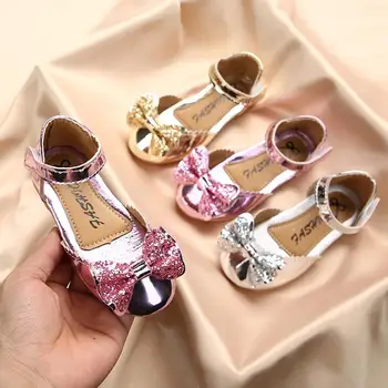 

New Children Kids Baby Beach Flat Sandals Shoes Summer Girls Sandals Fashion Bowknot Glitter Princess Girls Shoes Size 21-36