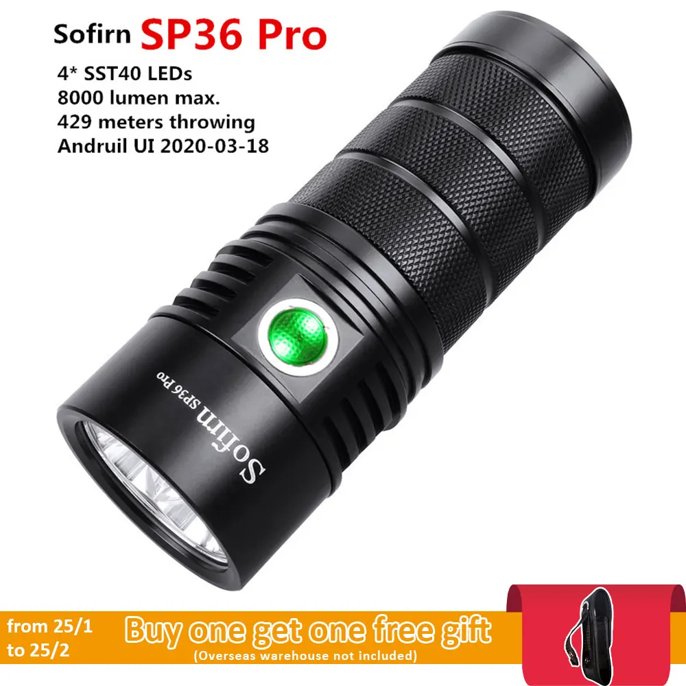 Sofirn SP36 Pro Anduril 4*SST40 8000lm Powerful LED Flashlight USB Rechargeable 18650 Torch 6500K