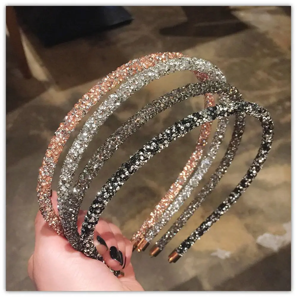 

2020 New Fashion Korea Crystal Soft Headband for Women Rhinestone Hairband Beads Bezel Girls Hair Accessories Simple Headwear
