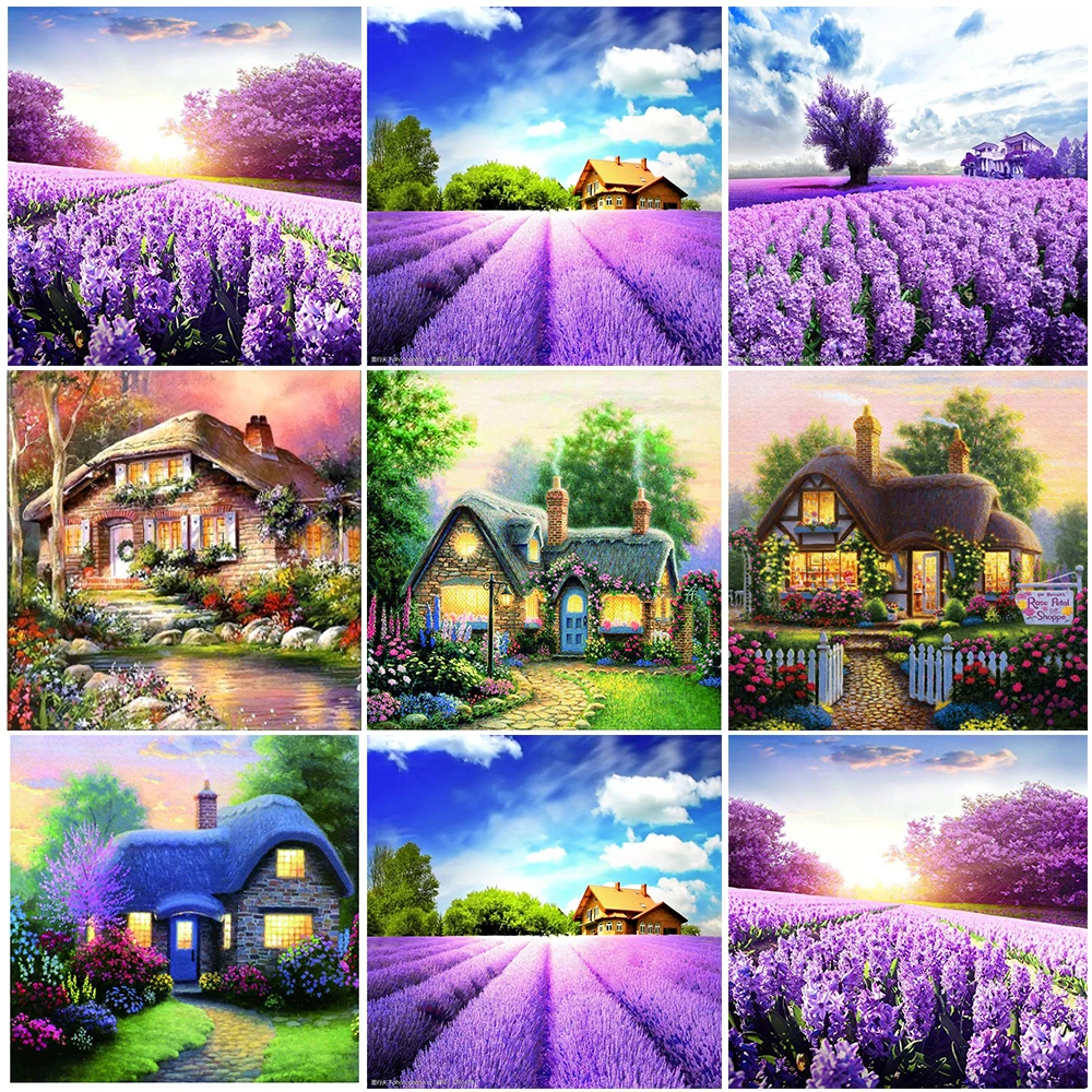 

5D diamond embroidery full diamond country house cross stitch diamond painting round landscape rhinestone pictures