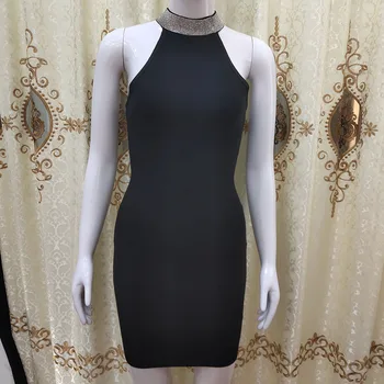 

Sexyboutique bandage dress Crystal glitter diamond high quality bandage dress sleeveless striped Unique women dress Vestidos