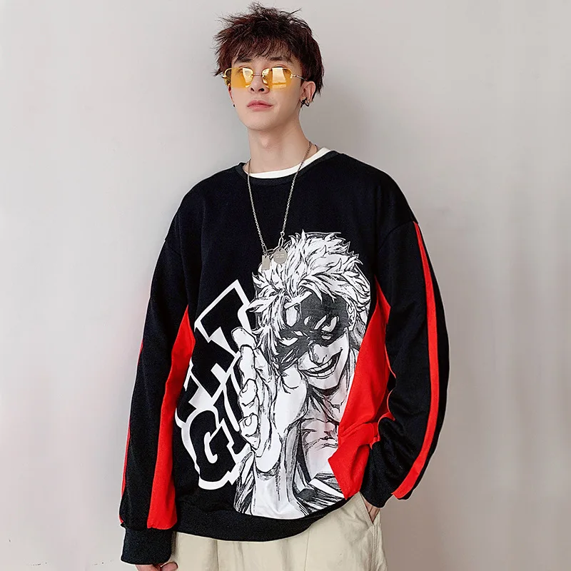 

2019 Autumn Casual Students Couples Joint Long-sleeved Sweater Large Size outside MEN'S Set A095-wy008-p68 Hong Kong Style Black