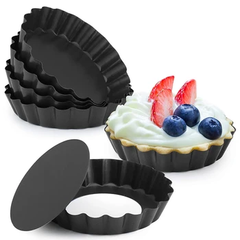 

5 Inch Quiche Pans with Removable Bottom, Non-Stick, Fluted Sides, Mini Tart Pans, Round Shape, Set of 6