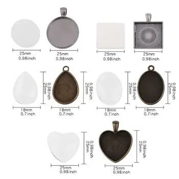 

60Pcs Photo Bezel Pendant Tray 5 Shapes Glass Cabochon Settings Jewelry Making N58F