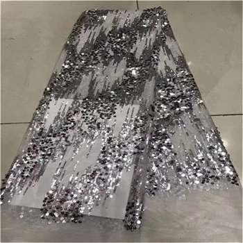 

2019 Upscale French silver Sequins Lace Fabrics,High Quality African Tulle Lace Fabrics Sequins Wedding Nigeria lace