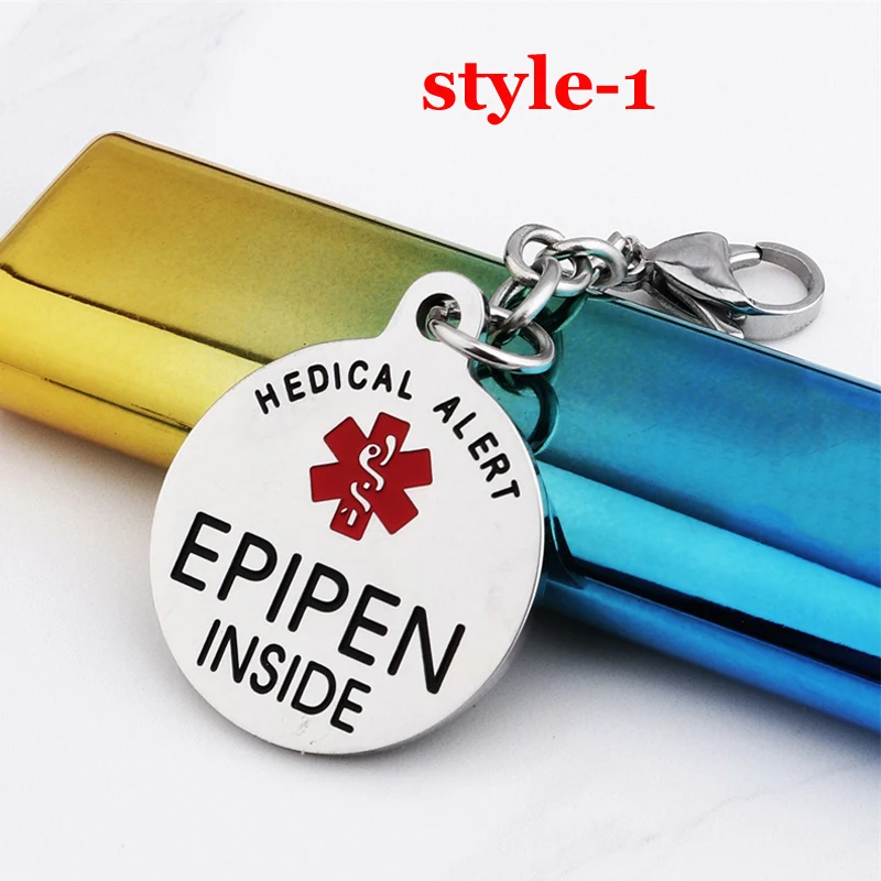 Epipen-Tag, Epipen-Taschen-Tag – ESA-Tag – Reißverschluss-Zug – Schlüsselanhänger komplett aus chirurgischem Edelstahl mit medizinischem Alarm-Symbol-ID-Tag – Detail 1