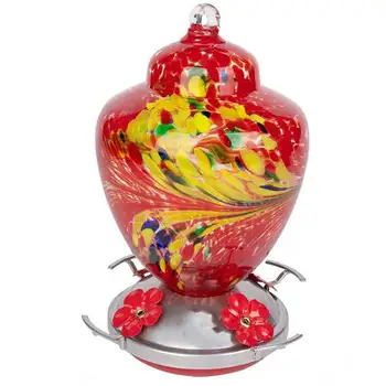 

Bird Feeder, Hand Blown Glass Bird Nectar Capacity Includes Hanging Wire and Retaining Ring Hook