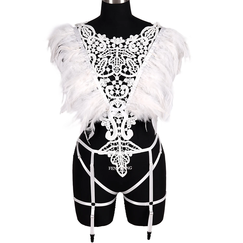 

Goth Dance Party Club Wear Feather Sword Belt Elastic Harness Bra Cage Women Sexy Lingerie Erotic Garters Suspenders Lingerie