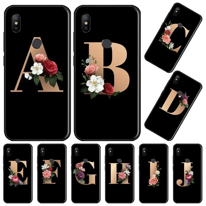 

Black letters name flowers Phone Case For Xiaomi Redmi 4x 5 plus 6A 7 7A 8 mi8 8lite 9 note 4 5 7 8 pro