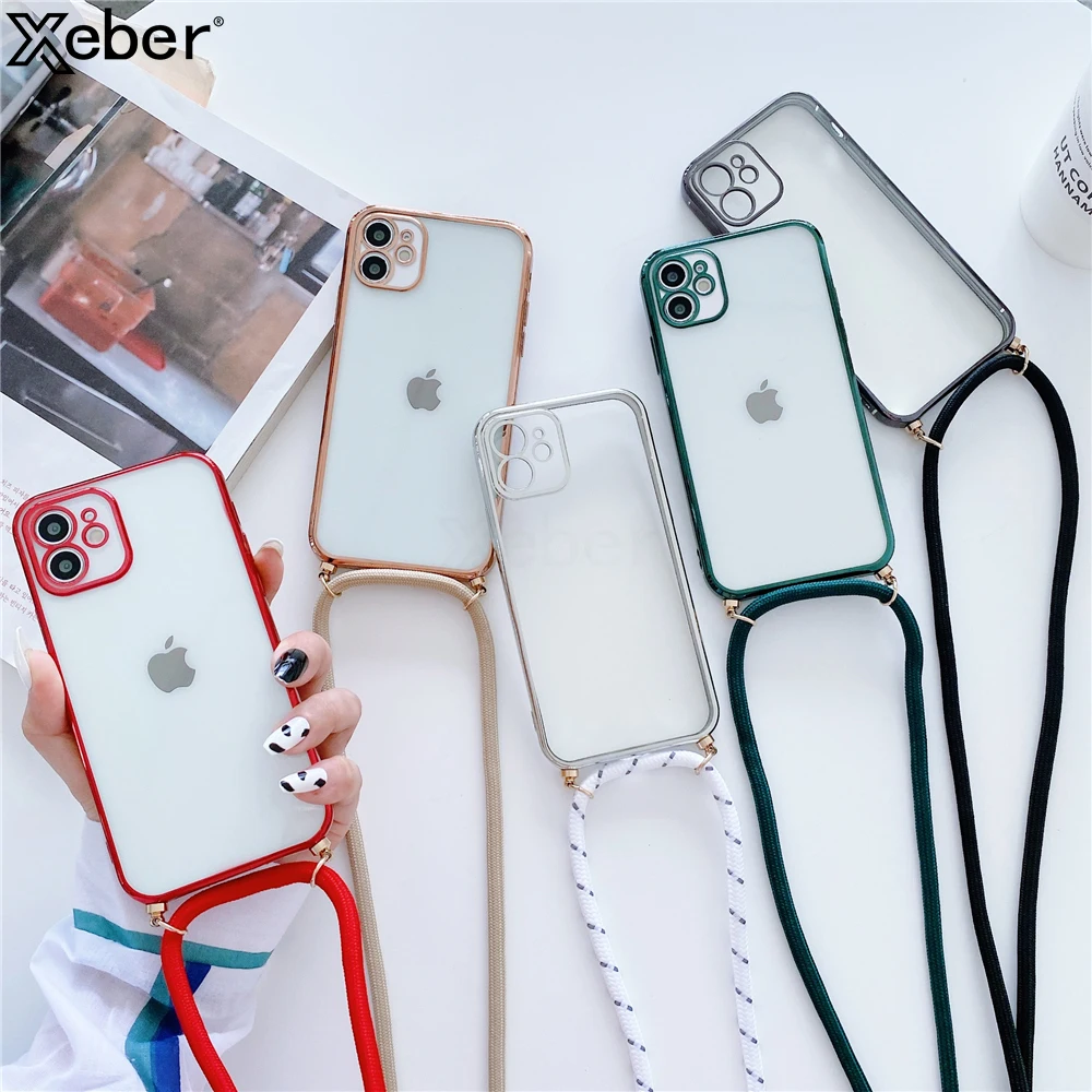 For iphone 12 11 Pro Max X Xs Max XR SE 2020 6 6S 7 8 plus Luxury Crossbody  Electroplate Wrist Strap Lanyard Holder Phone Case - AliExpress