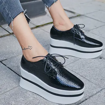 

Goth Creepers Women Genuine Leather Wedges High Heel Ankle Boots Female Round Toe Fashion Sneakers Casual Shoes Punk Trainers