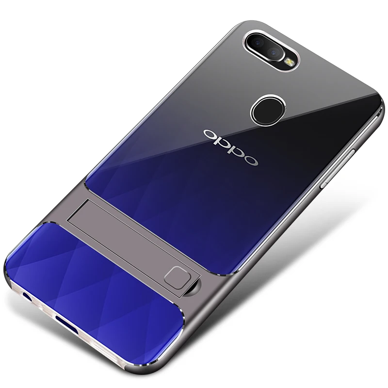 Crystal Gray Чехол для мобильного телефона, чехол для OPPO F7 F9 Pro, мягкий 3D стенд, 360 Защитный Гибридный Силиконовый чехол для телефона OPPOF7 OPPOF9 F9Pro, милая сумка - Цвет: Crystal Gray