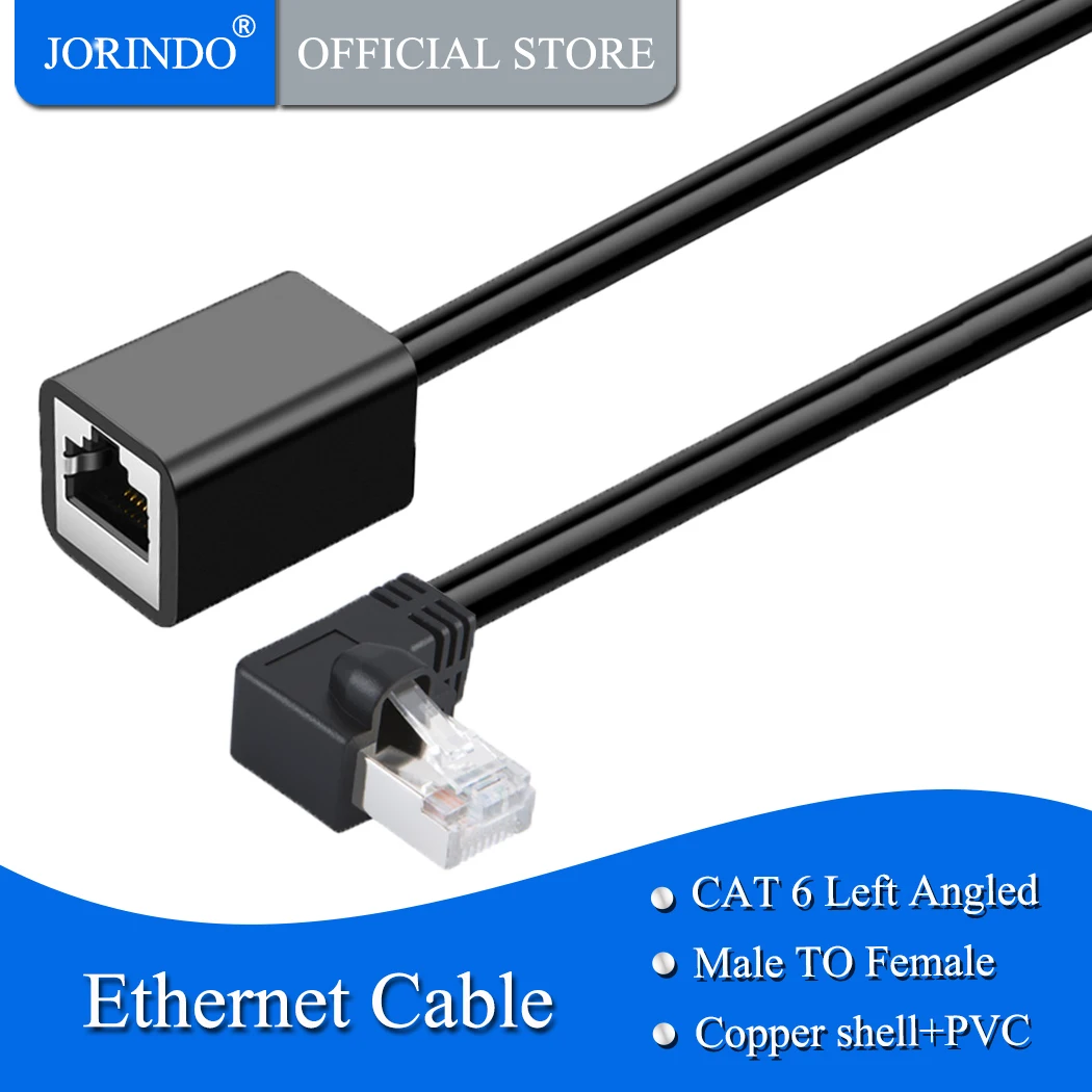 JORINDO Cat6 экранированный удлинитель мужской/женский левый угол, FTP Cat6 сетевой кабель Патч-Кабель, Позолоченный Контакт, 0,5 м