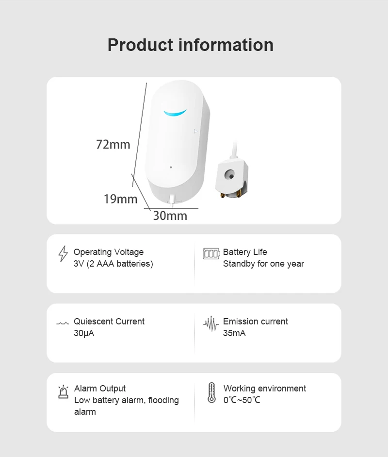 Tuya Smart Wifi Water Leakage Sensor leak level Alarm tank detector Compatible With Smart Life APP Overflow Protection Security panic alarm for home