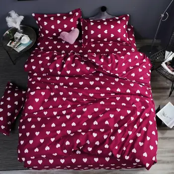 

56 bedding 4pcs flat sheet set red heart bed linen set sheet pillowcase&duvet cover set Cute bird child bedclothes leaf cover