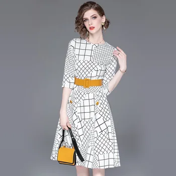 

women white chiffon printed abstract plaid dresses 2020 summer long casual sexy office work beach plus size dress free ship