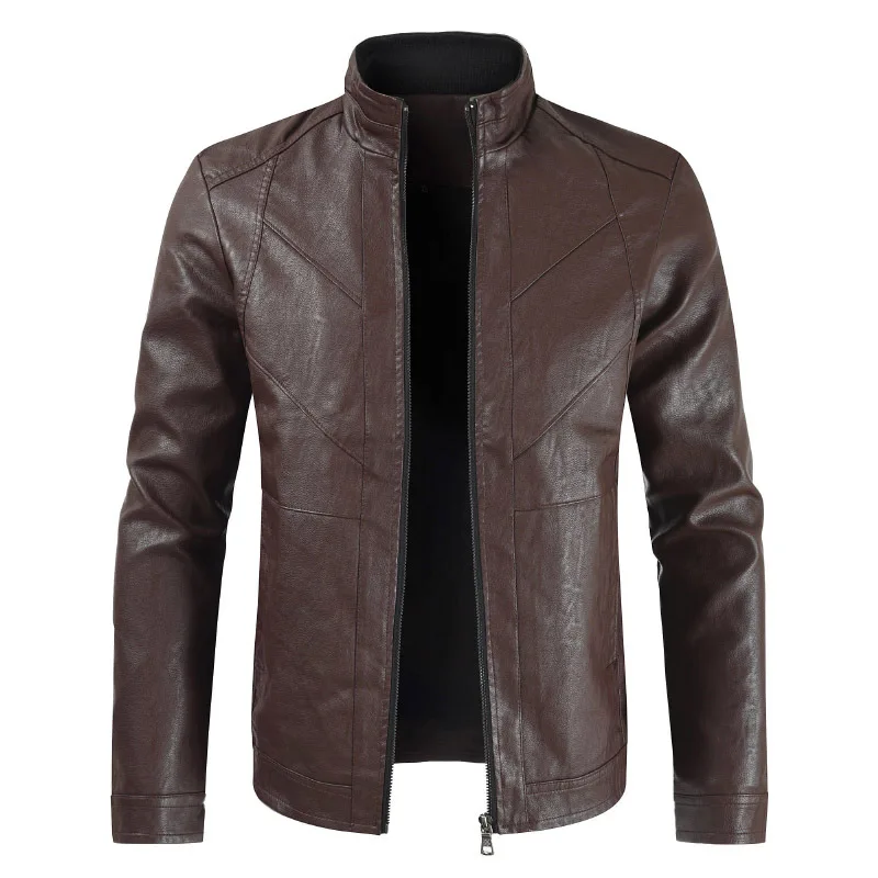 Мужская винтажная кожаная куртка со стоячим воротником Veste Cuir Homme мужская мотоциклетная верхняя одежда из искусственной кожи 3XL 4XL - Цвет: Бургундия