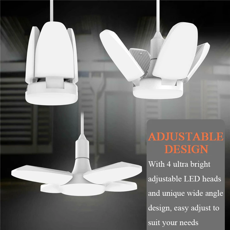 JXHJQY AC85-265V E27 60W Universal Deformable Foldable Garage Lamp 235LED Ceiling Adjustable Shop Light Bulb