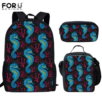 

FORUDESIGNS Brand Designer Sea Horse Navy Pattern Students School Shoulder Backpacks for Girls Boys Orthopedic Rucksack Bookbag