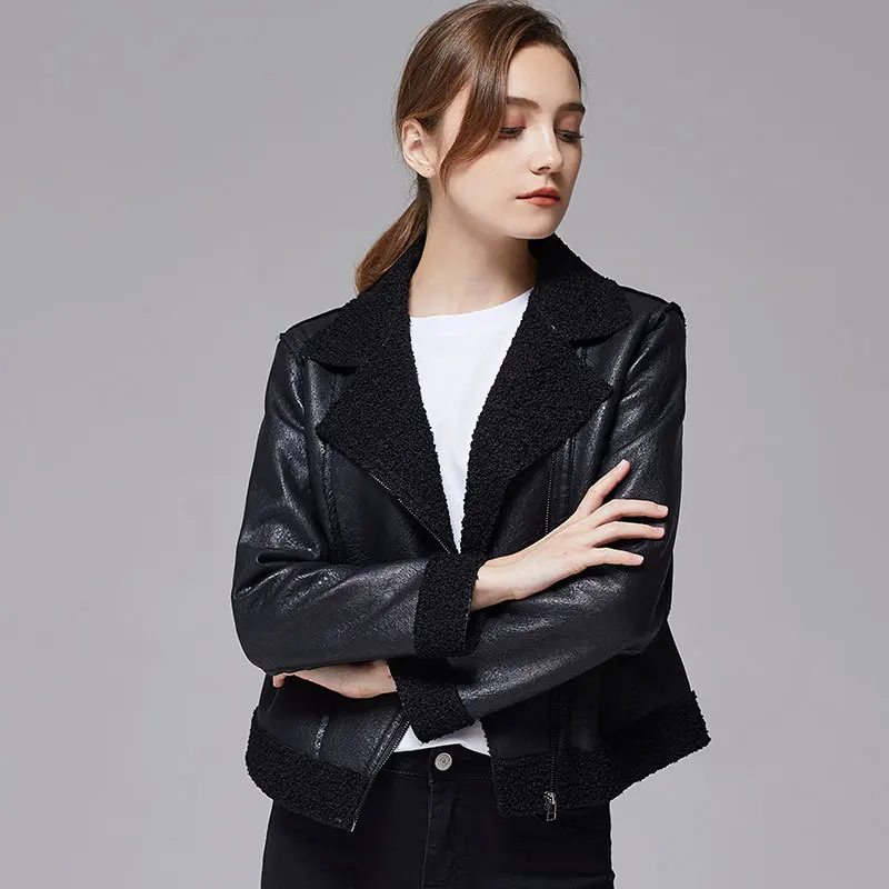 XL-5XL Женская плюс бархатная кожаная куртка новые высококачественные модные однотонные локомотивные кожаные куртки для женщин высокого качества - Цвет: black