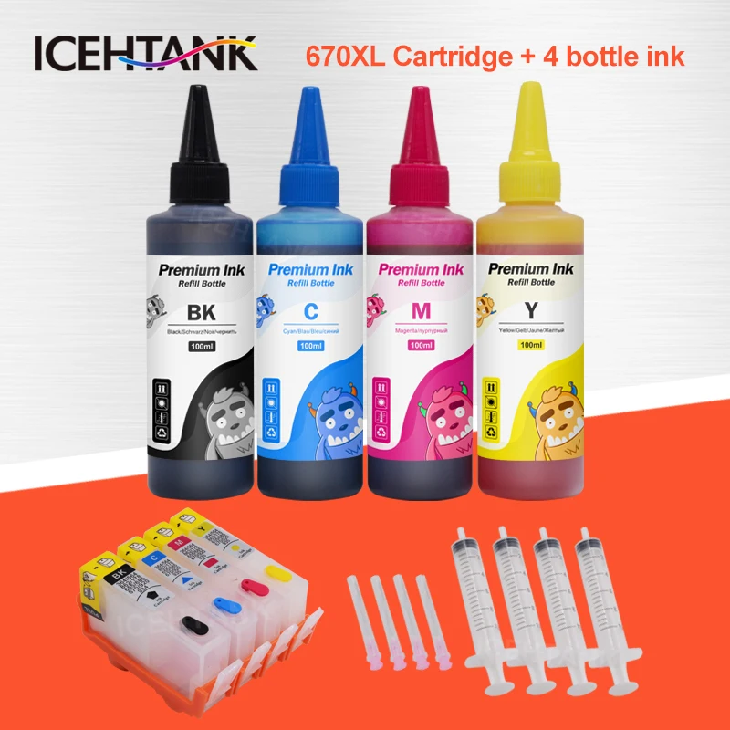 Icehtank 670xl Refill Ink Cartridge For Hp 670 Deskjet 3525 4615 4625