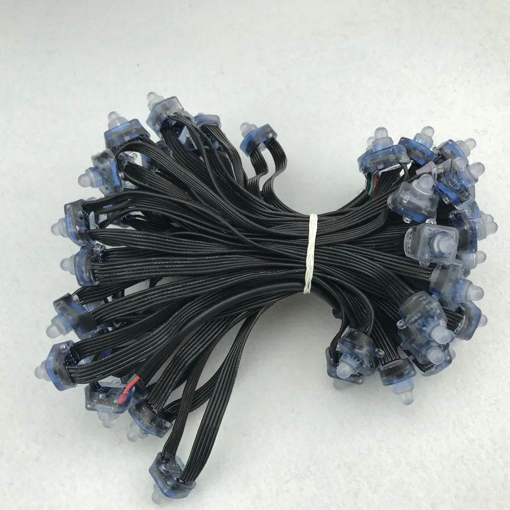 DC12V Стандартный DMX512 квадратный тип светодиодные пиксельные узлы; адресуемый, IP68 Номинальный; заполнение эпоксидной смолой; 100 шт струны; все черные провода