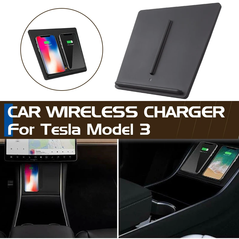 Upgraded Car Wireless Charger For Tesla Model 3 USB Port Wireless Car Charger Mount Qi Dual Phones Charging Center Console afbeelding