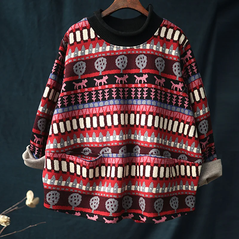 Turtleneck Jumper Pullovers Long Sleeve Autumn Art Printed Women Cotton Sweatshirt Loose All-Match Casual Hoodies Tops Harajuku - Цвет: Красный