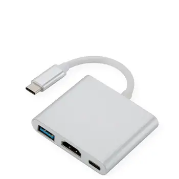 

White USB 3.1 Type-C Data Cable to HDMI+USB HUB+ Type C Charging Laptop Adapter