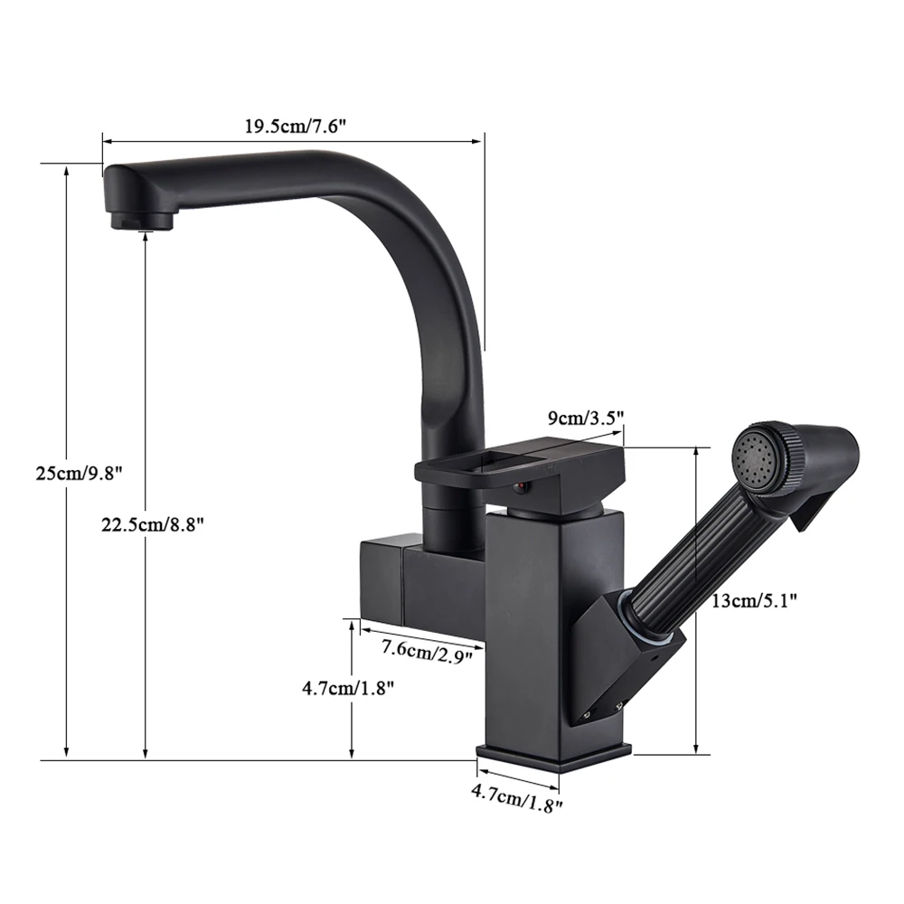  Chrome US RU Shipping Blackend Chrome Pull Out Spray Kitchen Sink Faucet 360 Rotation Spout Single  - 32855089880