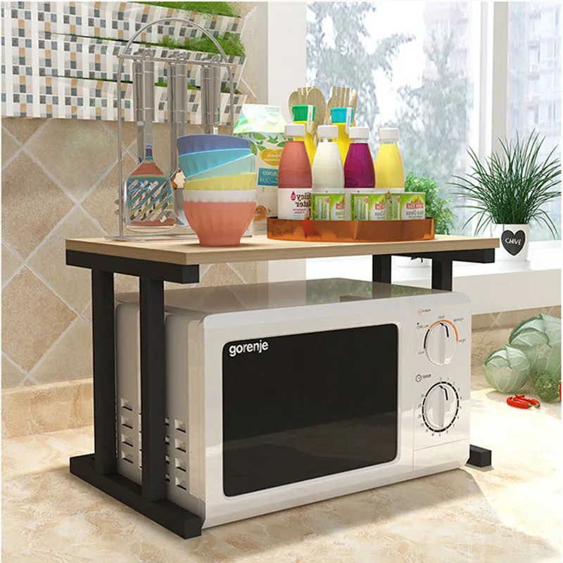 Kitchen Rack Microwave Oven Rack Kitchen Supplies Floor Type 2-layer Seasoning Storage Rack Storage Oven Rack Home Organization