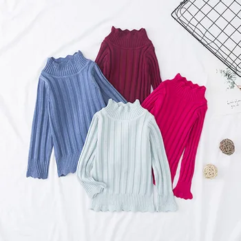 

Toddler Sweater Baby Girls Pullover Sweaters Kids Turtleneck 2019 Autumn Winter Clothes Knitwear Cardigan 12M-8Y Solid Ruffle