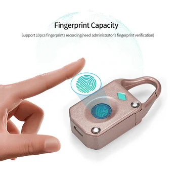

Smart Fingerprint Padlock Mini Smart Lock 10 Fingerprint Recording Security Padlock Rechargeable for Backpack Handbak Luggage