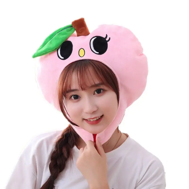

Funny Cute Plush Fruit Peach Hat Winter Warm Headwear Toy Adult Kids Party Beanie Cap Thick Lining Novelty Party Props
