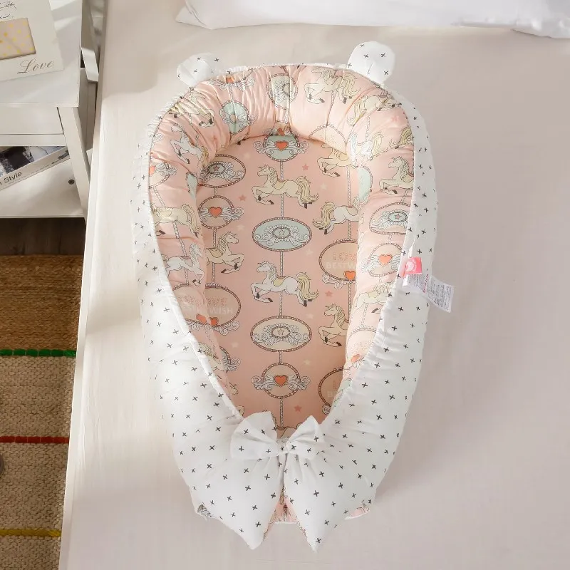 Tumbona de algodón para bebé recién nacido, cuna portátil con almohada, cuna de bebé