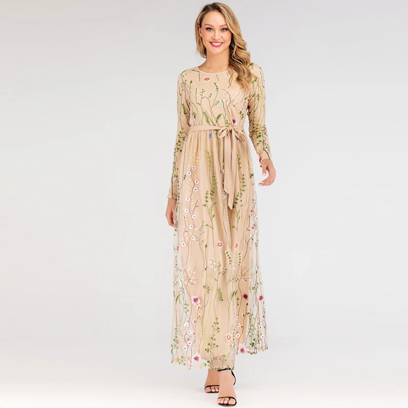 khaki dress Пакистанский Арабский мусульманский хиджаб Цветочное платье абайя Дубай турецкие платья Кафтан Marocain кафтан Катара исламский абайя s для женщин Vestidos - Цвет: khaki dress