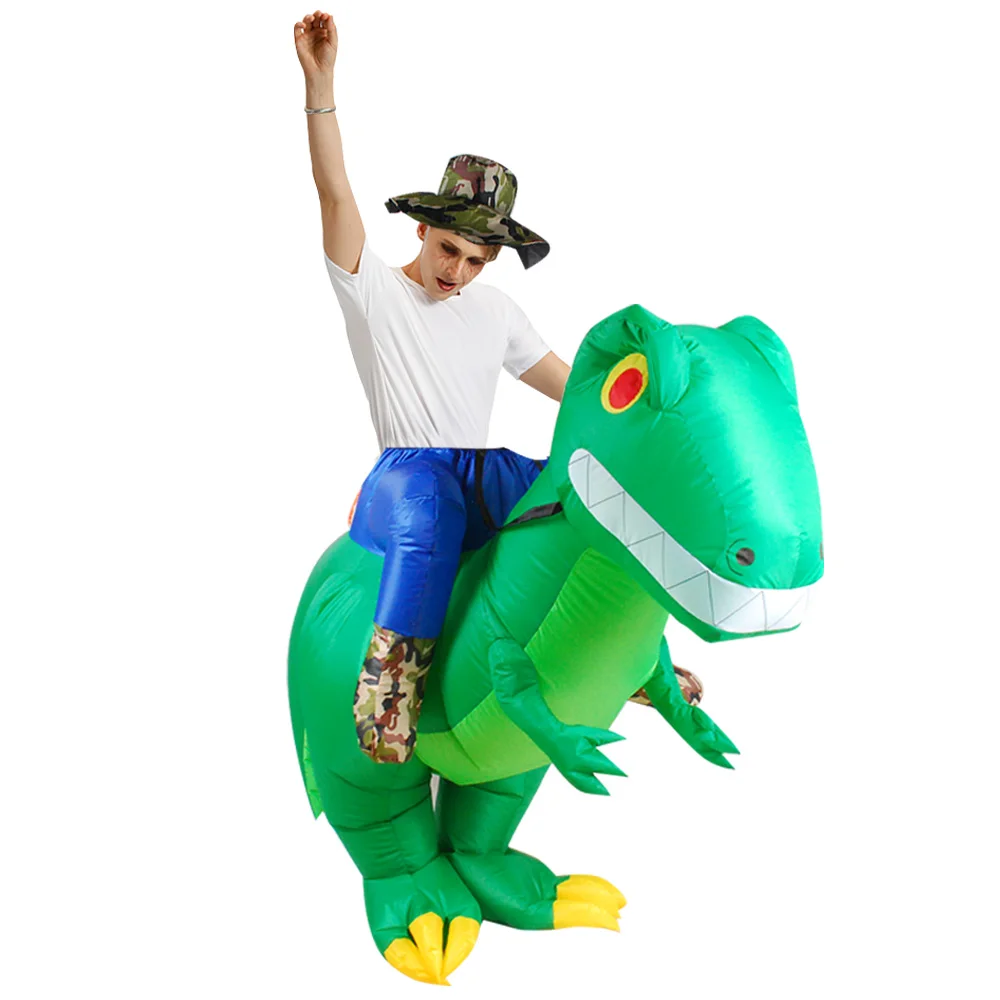 Детский Взрослый Мультфильм Динозавр Надувные костюмы Хэллоуин зеленый костюм Косплей динозавр ходьба T-Rex Blow Up Disfraz