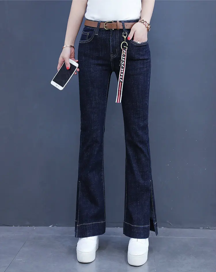 new spring and autumn Fashion casual cotton female women girls brand Flare pants Jeans clothes - Цвет: Синий