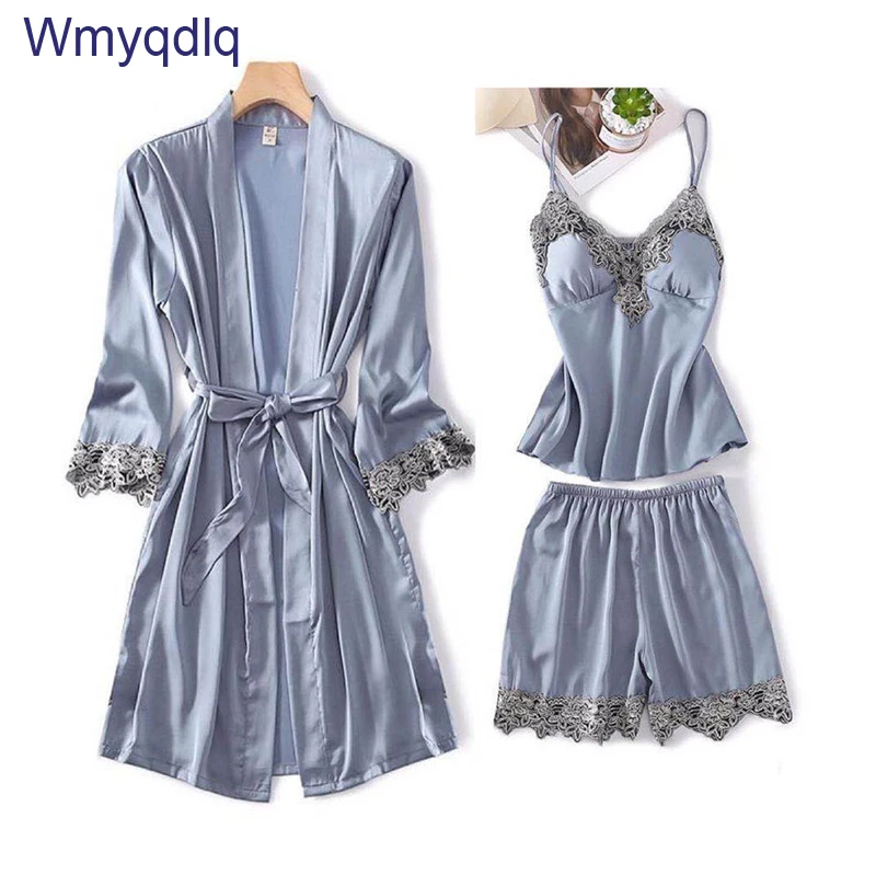 

Wmyqdlq New Spring And Summer Three-Piece Women's Sexy Lace Temptation Nightgown With Chest Pad Set Thin Section Pyjamas