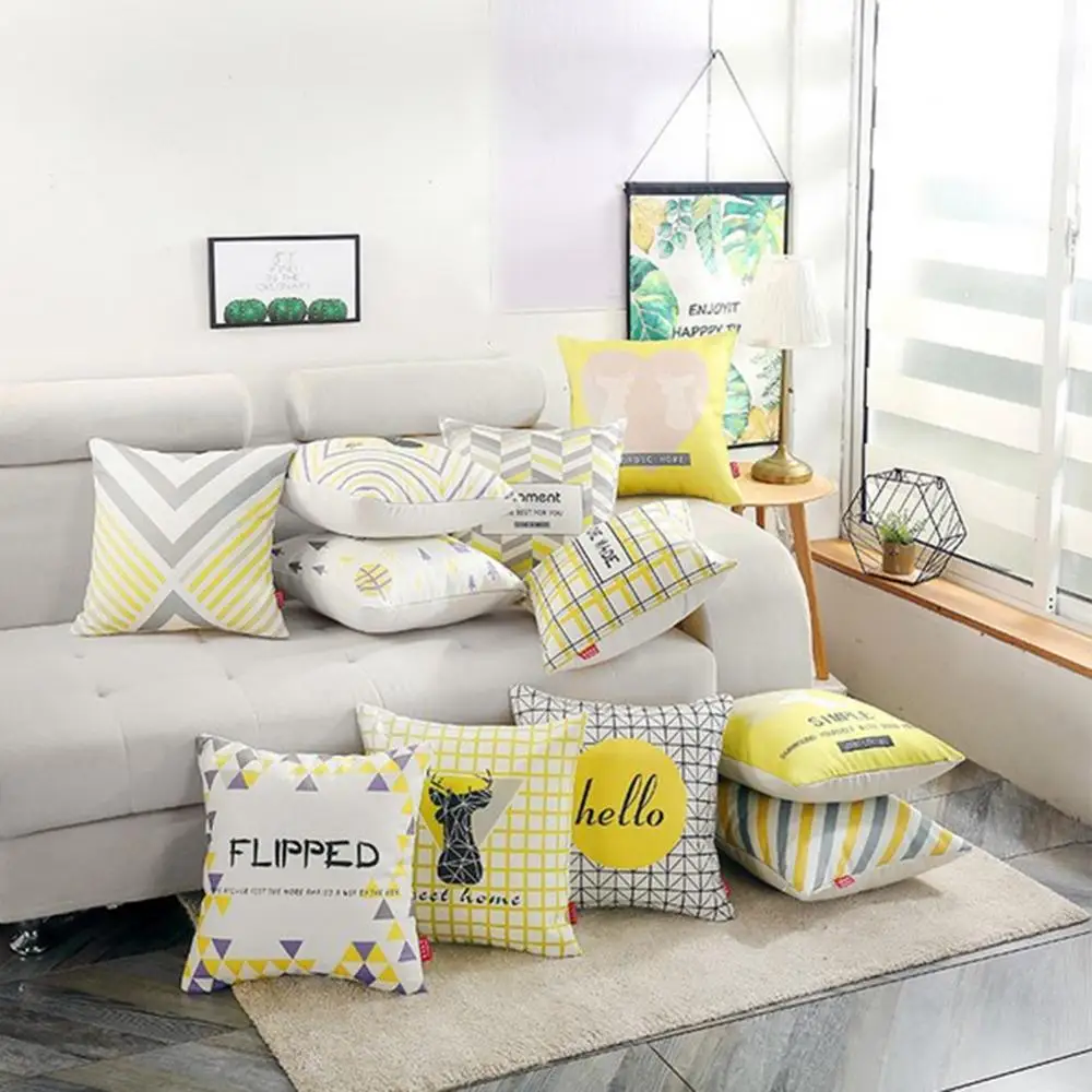 

18" Home Decorative Pillowcase Simple Fashion Geometric Linen Pillow Case Waist Throw Cushion Cover Sofa Office Bedroom Decor